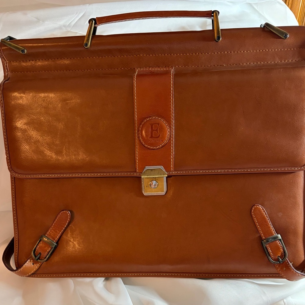 Mobile Edge Brown Leather Briefcase Laptop Bag Attache Case Classic Business